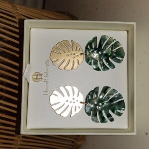 Host Pick!! House of Harlow 1960 Palm Leaf Earrings Gold/Green Leaf Stud Back
